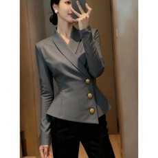 批发灰色西装外套女秋季2025高端时髦洋气巨好看<b class='q'>职业</b>轻熟气质掐腰上衣