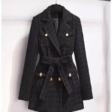 批发红色小香风外套西装女秋冬2025新款夹棉加厚新年战袍大码呢子大衣