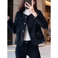批发气质洋气黑色小香风时尚短外套外套粗花呢短款2025新款春秋上衣潮