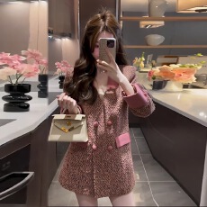 批发【嫚炫定制】粉雾恋人轻奢小香风粗花呢小西服女秋冬高级百搭外套
