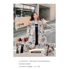 批发涂鸦印花小<b class='q'>西装外套</b>女2025秋季韩系设计感休闲时尚小个子炸街西服