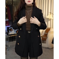 批发黑色双排扣加厚夹棉<b class='q'>西装外套</b>女秋冬新款高级感气质显瘦百搭小西服