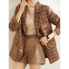 批发新款高档仿羊绒毛呢大衣女春秋冬季韩版休闲格纹<b class='q'>西装外套</b>加厚通勤