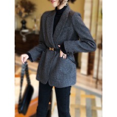 批发赫本风大衣女2025春秋新款韩版宽松显瘦中长款格纹西装呢外套