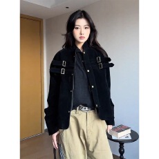 批发秋季美式cleanfit拼接设计显瘦高级感机车夹克男女早秋短<b class='q'>外套</b>休闲