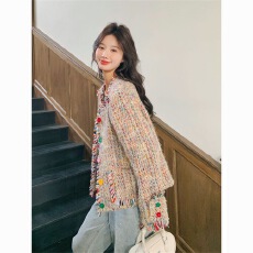 批发小香风彩色流苏外套女春秋2025新款小个子气质轻熟风上衣今年流行