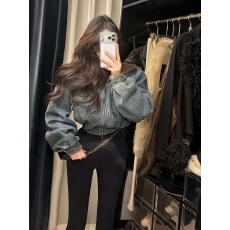 批发2025冬季新款复古翻领加绒牛仔外套棉衣韩版宽松休闲百搭拉链夹克