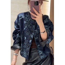 批发2025<b class='q'>秋</b>季新款轻奢新中式改良复古国风拼接唐装上衣印花棒球外套