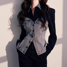 批发今年流行漂亮高级感拼接小众修身上衣<b class='q'>春</b>秋新款独特别致牛仔外套女
