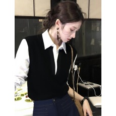 批发2025秋季高级感超好看独特别致绝美软糯慵懒风拼接假两件针织衫女