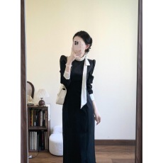 批发2025年赫本风气质法式优雅新款绝美场合长裙蝴蝶结飘带黑色连衣裙