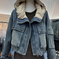 批发法式复古2025秋<b class='q'>冬</b>新款时尚设计感连帽双面穿加厚牛仔短款外套女潮