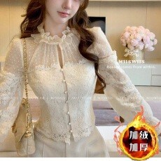 批发2025重工复古蕾丝<b class='q'>波点</b>上衣 花边网纱拼接收腰<b class='q'>衬衫</b>