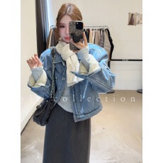 批发韩系复古牛仔外套女<b class='q'>冬</b>季加绒加厚2025新款港风宽松显瘦保暖棉服潮