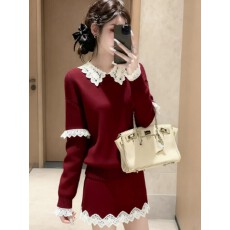 批发小个子秋冬韩系套装女御姐毛衣气质潮<b class='q'>蕾丝</b>软糯针织衫<b class='q'>半身裙</b>两件套