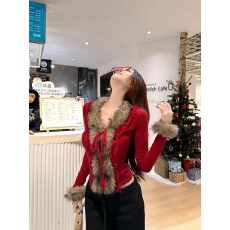 批发港味秋冬新款法式氛围感毛领毛衣<b class='q'>设计</b>感温柔修身打底衫上衣女爆款