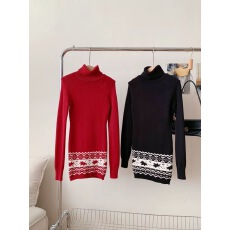 批发2025秋冬复古提花高领修身显瘦包臀短<b class='q'>连衣裙</b>圣诞针织毛衣