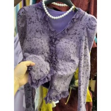 批发法式复古温柔风V领磨毛加绒<b class='q'>蕾丝衫</b><b class='q'>女</b>春季修身显瘦打底内搭上衣