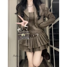批发法式复古chic名媛时尚气质短款西装外套吊带<b class='q'>百褶</b>裙<b class='q'>连衣裙</b>套装秋冬