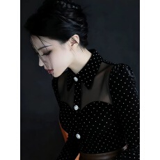 批发气质名媛紫色拼接上衣女2025冬季独特漂亮法式小资蝴蝶结系带<b class='q'>衬衣</b>