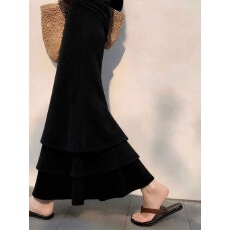 批发轻奢小众不撞款裙子设计感气质高腰显瘦黑色拼接a字半身裙女秋<b class='q'>冬</b>