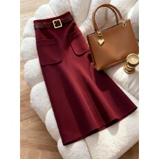 批发巨好看酒红色半身裙女<b class='q'>冬</b>季气质名媛高腰显瘦梨形身材遮胯a字长裙