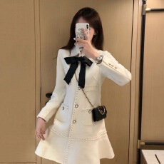 批发裙子名媛气质秋冬时尚新款修身香风蝴蝶结<b class='q'>连衣裙</b>高档小香风<b class='q'>连衣裙</b>