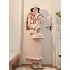 批发冬季韩系甜美氛围感毛呢套装撞色短<b class='q'>外套</b>上衣长款<b class='q'>显瘦</b>半身裙两件套