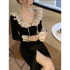 批发2025新款法式<b class='q'>复古</b>名媛气质黑色<b class='q'>长裙</b>年会洋气小礼服金丝绒连衣裙女