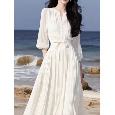 批发春夏法式名媛气质女神范高级感大方得体温柔风白色<b class='q'>雪纺</b>简约<b class='q'>连衣裙</b>