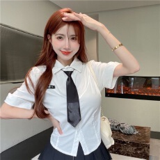 批发女装减龄小众Polo领制服领带修身<b class='q'>衬衣</b>+高腰百褶裙<b class='q'>职业</b>装三件套潮