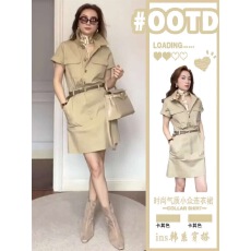 批发欧货大码短袖工装<b class='q'>连衣裙</b>女2026新款显瘦收腰衬衫裙高级感轻奢短裙