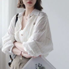 批发2026春夏宽松薄款防晒衣条纹棉麻<b class='q'>长袖</b>衬衫女设计感小众外穿上衣潮