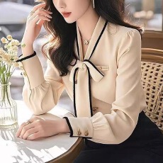 批发法式气质小香风杏色衬衫<b class='q'>女</b>春季2026<b class='q'>新款</b>高级感轻奢内搭独特衬衣服