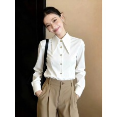 批发2026春季新款极简风白色长袖<b class='q'>衬衫</b>气质通勤高级感轻奢显瘦<b class='q'>职业</b>上衣