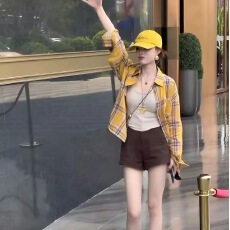 批发复古印花格子衬衫百搭韩版单面衬衣2026春夏新款<b class='q'>设计</b>感防晒上衣