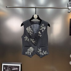 批发小香风2026年秋季法式时尚气质百搭钉珠重工立体花朵设计显瘦马甲