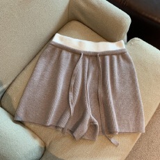 批发高腰新款显瘦<b class='q'>设计</b>抽绳针织小个子冬季裤裙休闲卡其色阔腿短裤裤子