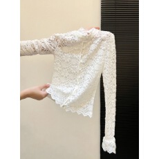 批发秋冬别致镂空打底衫长袖开衫绝美内搭长袖洋气半高领修身蕾丝衬衫