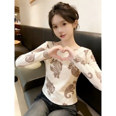 批发韩版印花网纱<b class='q'>长袖</b><b class='q'>T</b><b class='q'>恤</b>女薄款透视防晒罩衫春秋别致OL宽松百搭上衣