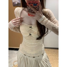 批发纯欲风修身<b class='q'>长袖</b>T恤女2026春季新款蝴蝶结方领别致收腰打底衫上衣