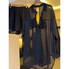 批发设计感后背<b class='q'>蝴蝶结</b><b class='q'>衬衫</b>女2026夏季黑色微透POLO领长袖薄款防晒<b class='q'>衬衣</b>