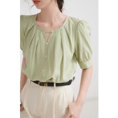 法式薄荷绿短袖衬衫女夏季别致独特漂亮小衫小众设计感上衣