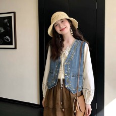 批发<b class='q'>韩版</b>重工刺绣复古<b class='q'>牛仔</b>马甲<b class='q'>外套</b>女春季新款设计感叠穿百搭坎肩上衣