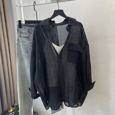 批发夏季薄款韩系纯色衬衫女宽松设计感慵懒风天丝棉长袖防晒衫衬衣潮