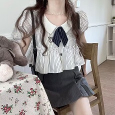 批发日系甜美学院娃娃衬衫jk女夏新款设计泡泡学生<b class='q'>韩版</b>百上衣衬衣