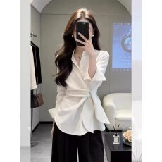 批发2026衬衣女款百搭新款春夏职业显瘦气质小众高端系带收腰<b class='q'>甜美</b>衬衫