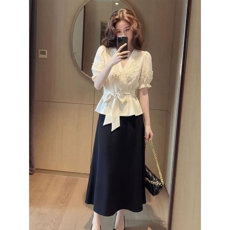 2026 새로운 슈퍼 화재 전체 집합 ootd 착용 가져 가라. 작은 키 여름 아름다운 셔츠 캐주얼 두 조각 세트 드레스 여성