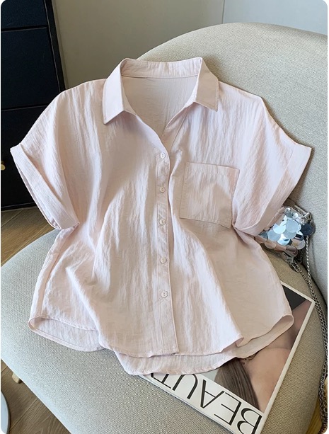 한국 스타일 주간 실크 아마 반팔 여성 셔츠 여름 얇은 스타일 POLO 칼라 품격 루즈핏 Chic 셔츠 긍정적 인 어깨 의류