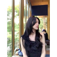 批发复古黑色波点斜肩无袖背心女装夏季辣妹<b class='q'>设计</b>修身绑带纯欲上衣外穿